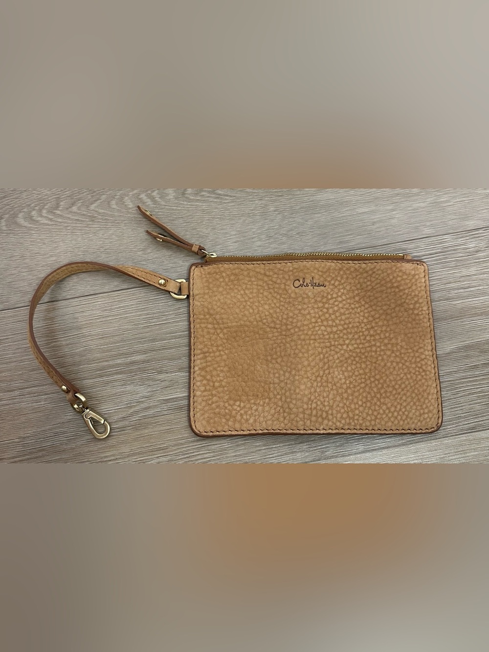 Cole Haan Tan Pebbled Leather Wristlet